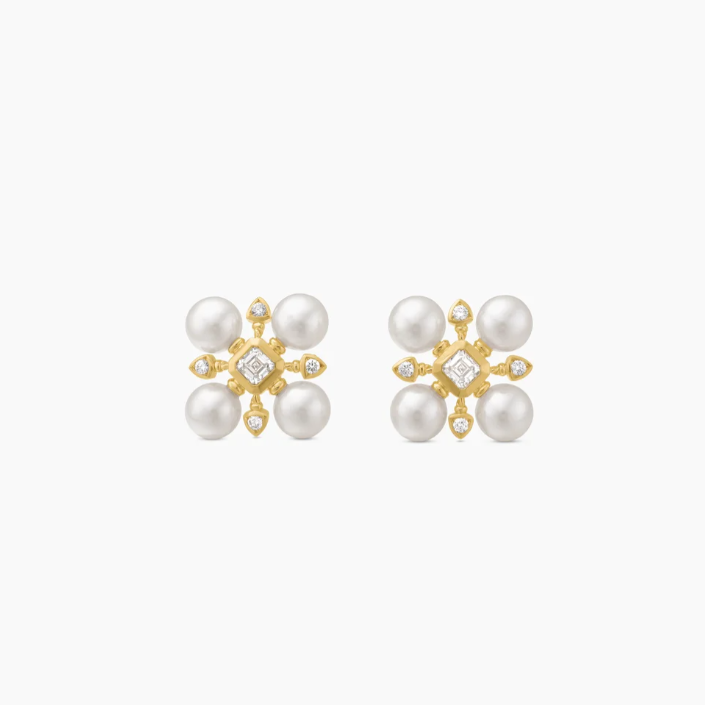 David Yurman Renaissance Collection Gold Stud Earrings — Four-Bead Starburst Design