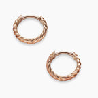 Rose Gold Sculpted Cable Huggie Hoop Earrings - Twisted Rope Circle Earrings with Hinge Clicker Closure