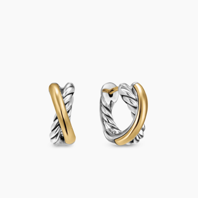 David Yurman Crossover Collection Three-Row Huggie Hoop Earrings in Yellow Gold