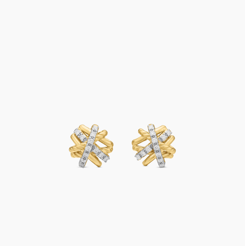 David Yurman Crossover X Gold Stud Earrings — Signature Cable Texture Studs | Luxurious Sculptural Jewelry