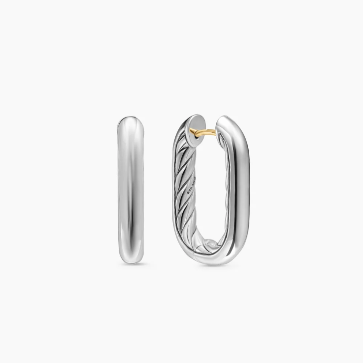 DY Mercer Collection Silver Mini Hoop Earrings — Signature cable motif with gold posts