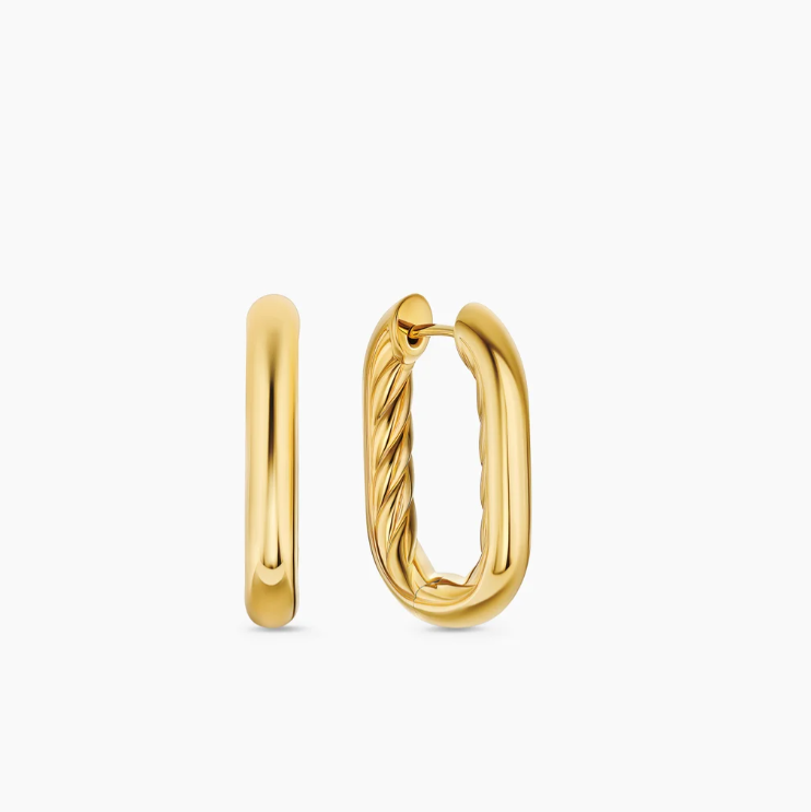 Small Gold Chain-Link Hoop Earrings — DY Madison Collection Sculptural Oval Earrings for Women