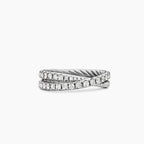 David Yurman Crossover Collection Silver Interwoven Cable Ring—Double-row twisted cable ring; a luxurious choice for wedding bands and anniversary gifts.