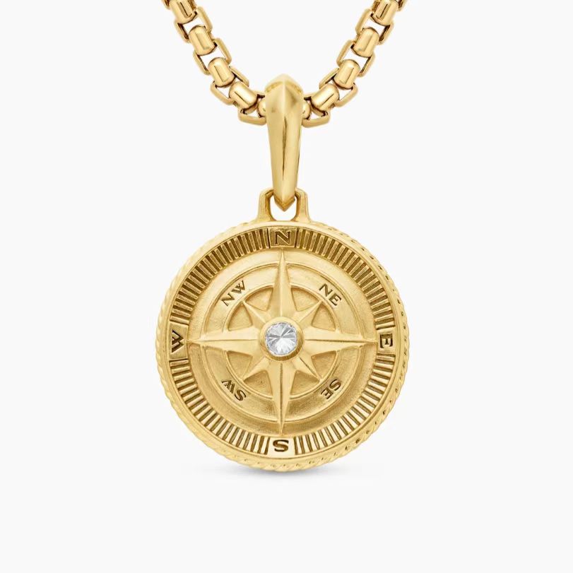 David Yurman Maritime Compass Collection Round Pendant Necklace – Gold, Unisex Luxury Jewelry