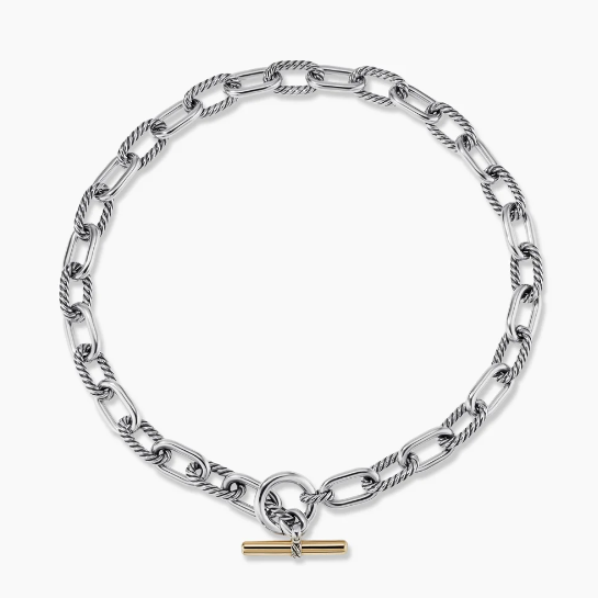 David Yurman Sculpted Cable T-Clasp Link Necklace – Two-Tone Silver Design, Luxury Jewelry
