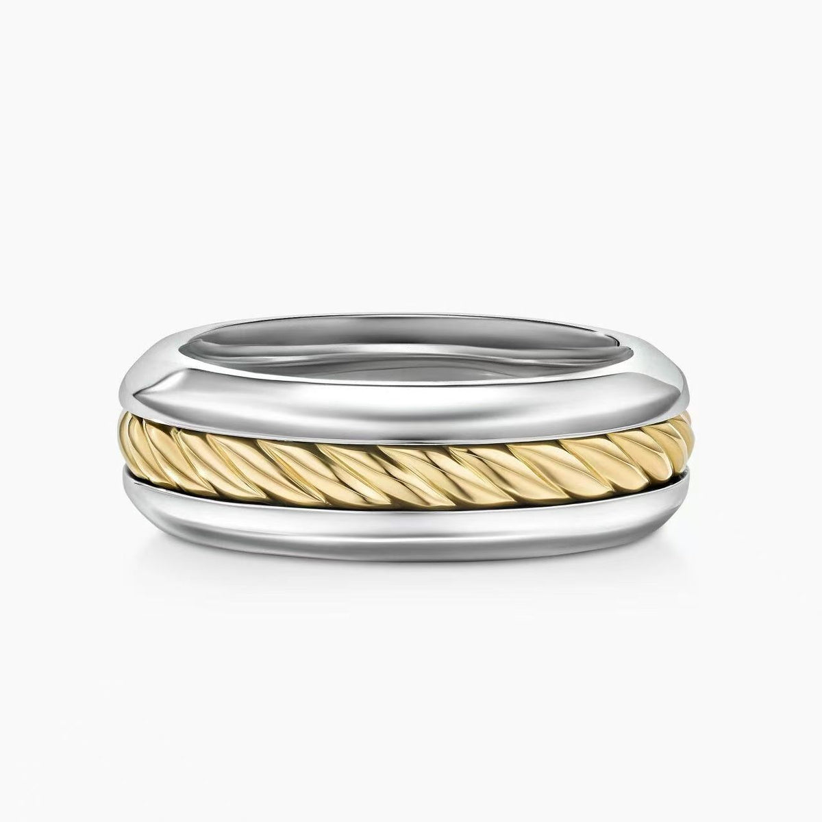 David Yurman Cable Collection Inset Ring — Unisex Silver Twisted Cable Wedding Band