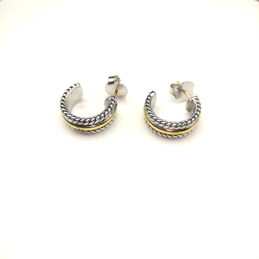 David Yurman Cable Loop Collection Gold Earrings — Iconic Cable-style hoop earrings | Two-tone luxury designer jewelry