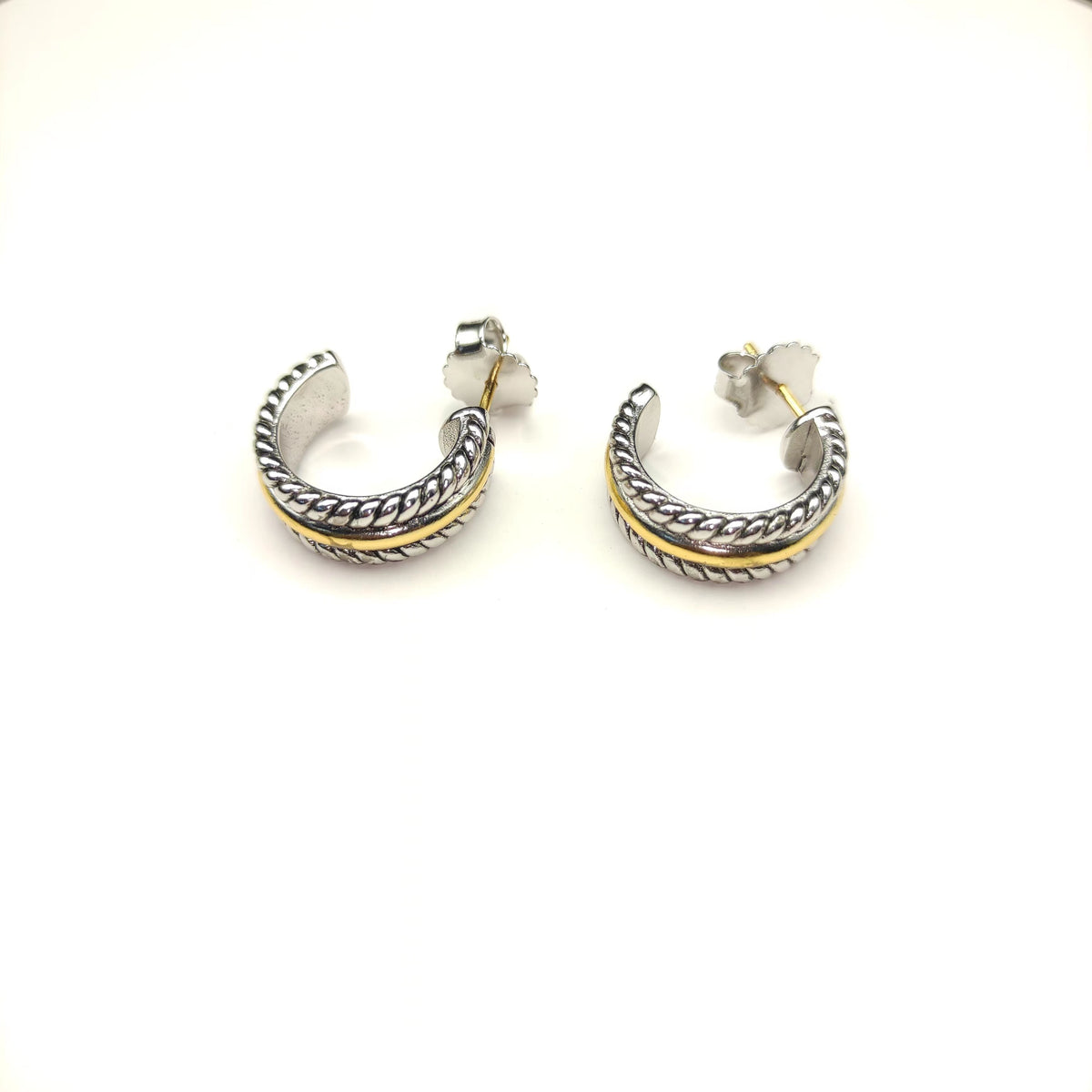 David Yurman Cable Loop Collection Gold Earrings — Iconic Cable-style hoop earrings | Two-tone luxury designer jewelry