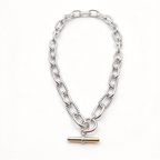 David Yurman Sculpted Cable T-Clasp Link Necklace – Two-Tone Silver Design, Luxury Jewelry