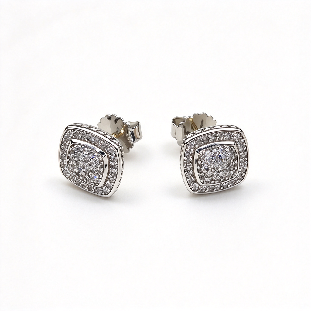 David Yurman Petite Albion Double Halo Stud Earrings – White Gold