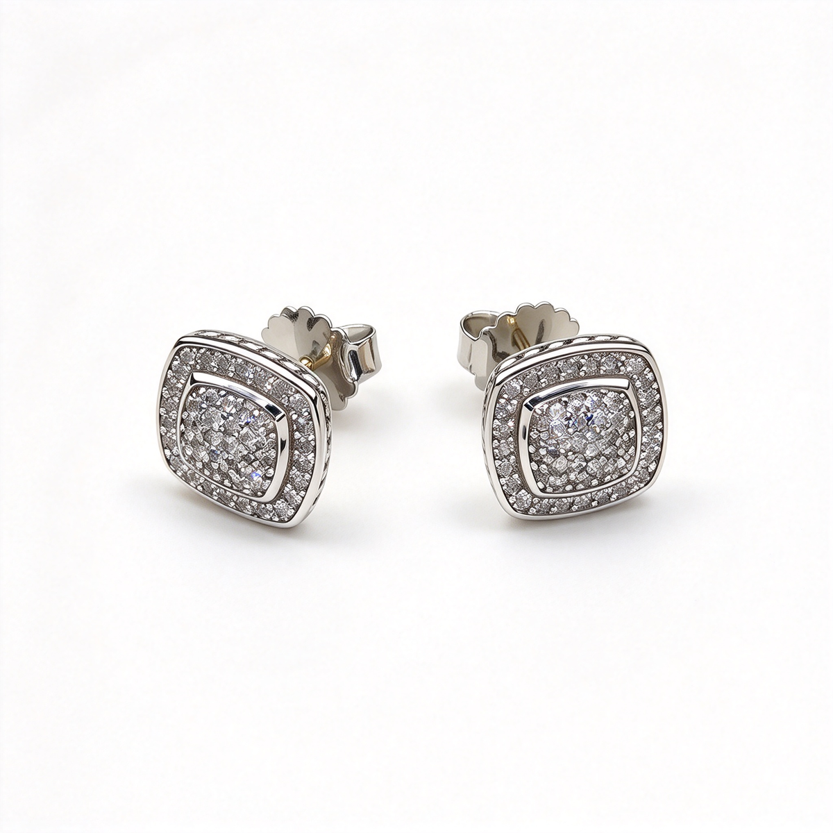 David Yurman Petite Albion Double Halo Stud Earrings – White Gold
