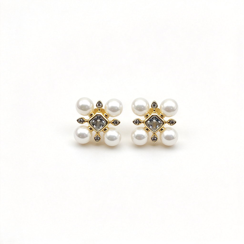 David Yurman Renaissance Collection Gold Stud Earrings — Four-Bead Starburst Design
