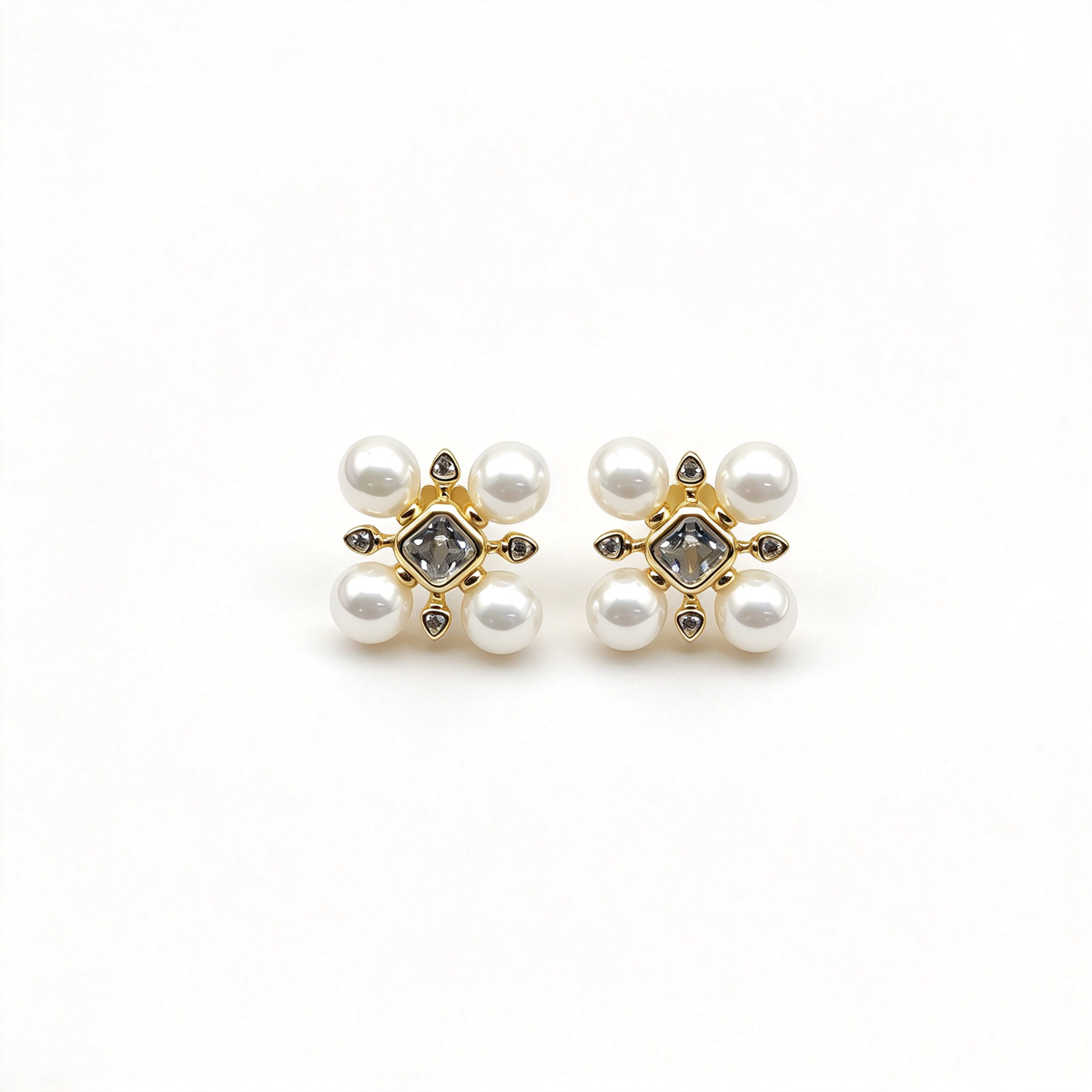 David Yurman Renaissance Collection Gold Stud Earrings — Four-Bead Starburst Design