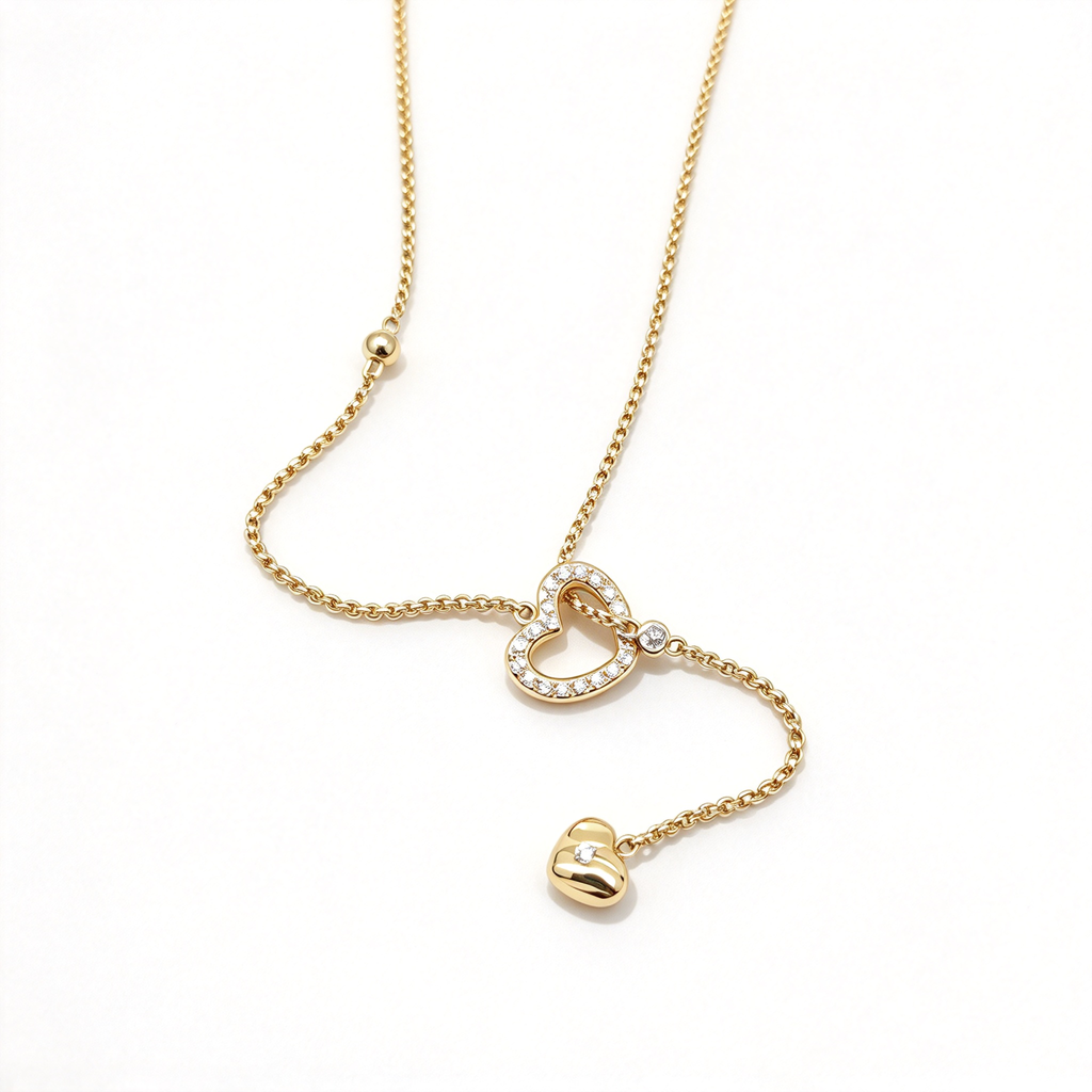 David Yurman DY Elements Collection Heart Amulet Pendant Necklace — Luxury Women's Jewelry in Gold with Double Hearts