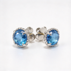 David Yurman Cable Classics Blue Topaz Stud Earrings — Faceted Gemstone Earrings with Silver Posts