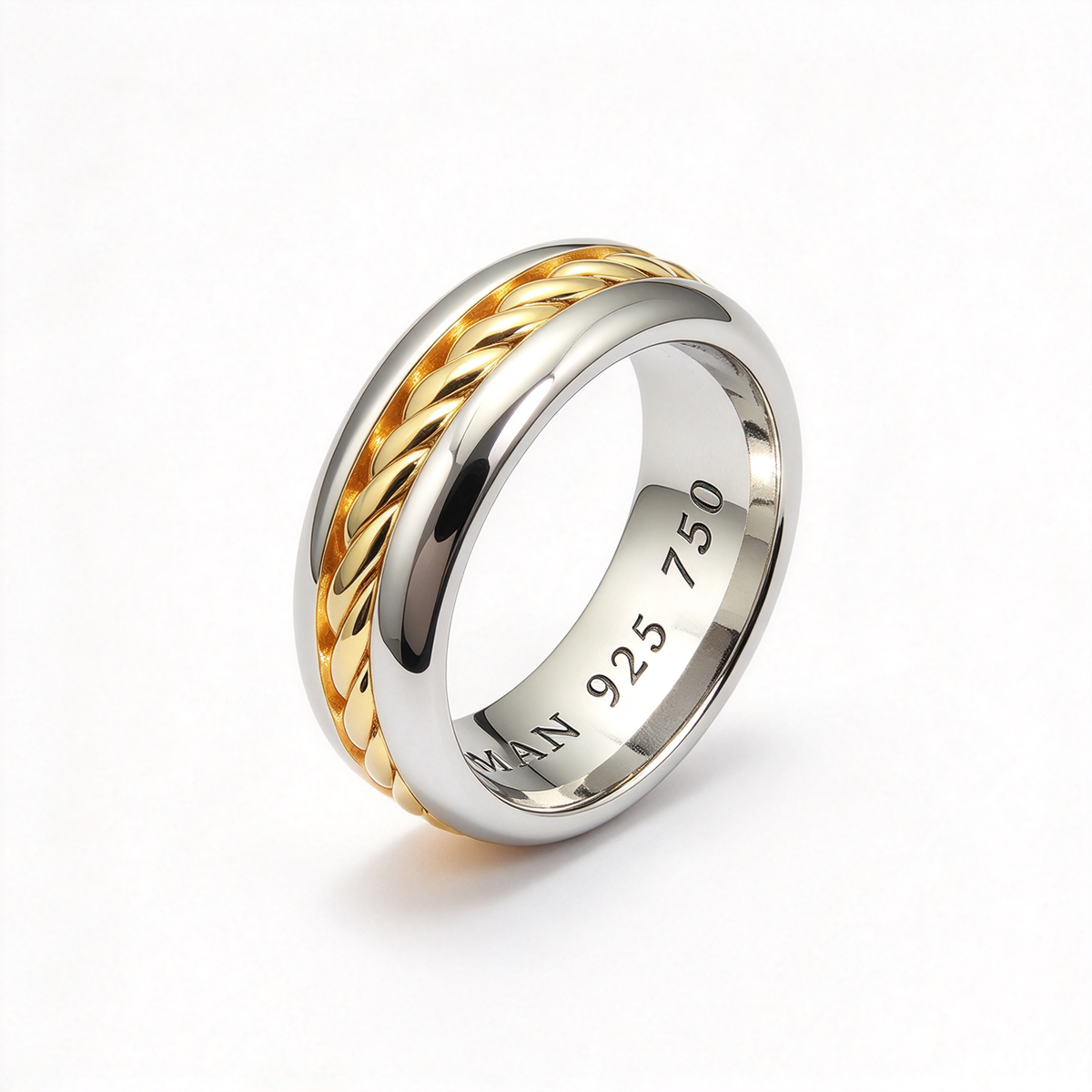 David Yurman Cable Collection Inset Ring — Unisex Silver Twisted Cable Wedding Band