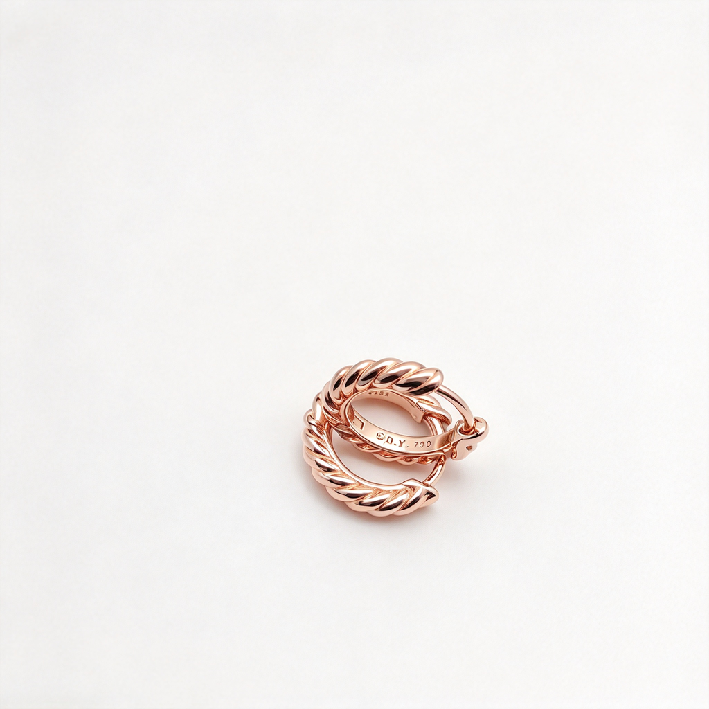 Rose Gold Sculpted Cable Huggie Hoop Earrings - Twisted Rope Circle Earrings with Hinge Clicker Closure