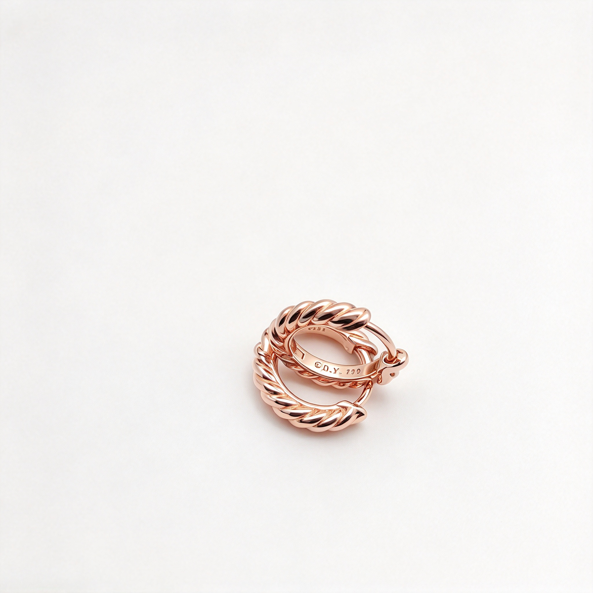 Rose Gold Sculpted Cable Huggie Hoop Earrings - Twisted Rope Circle Earrings with Hinge Clicker Closure