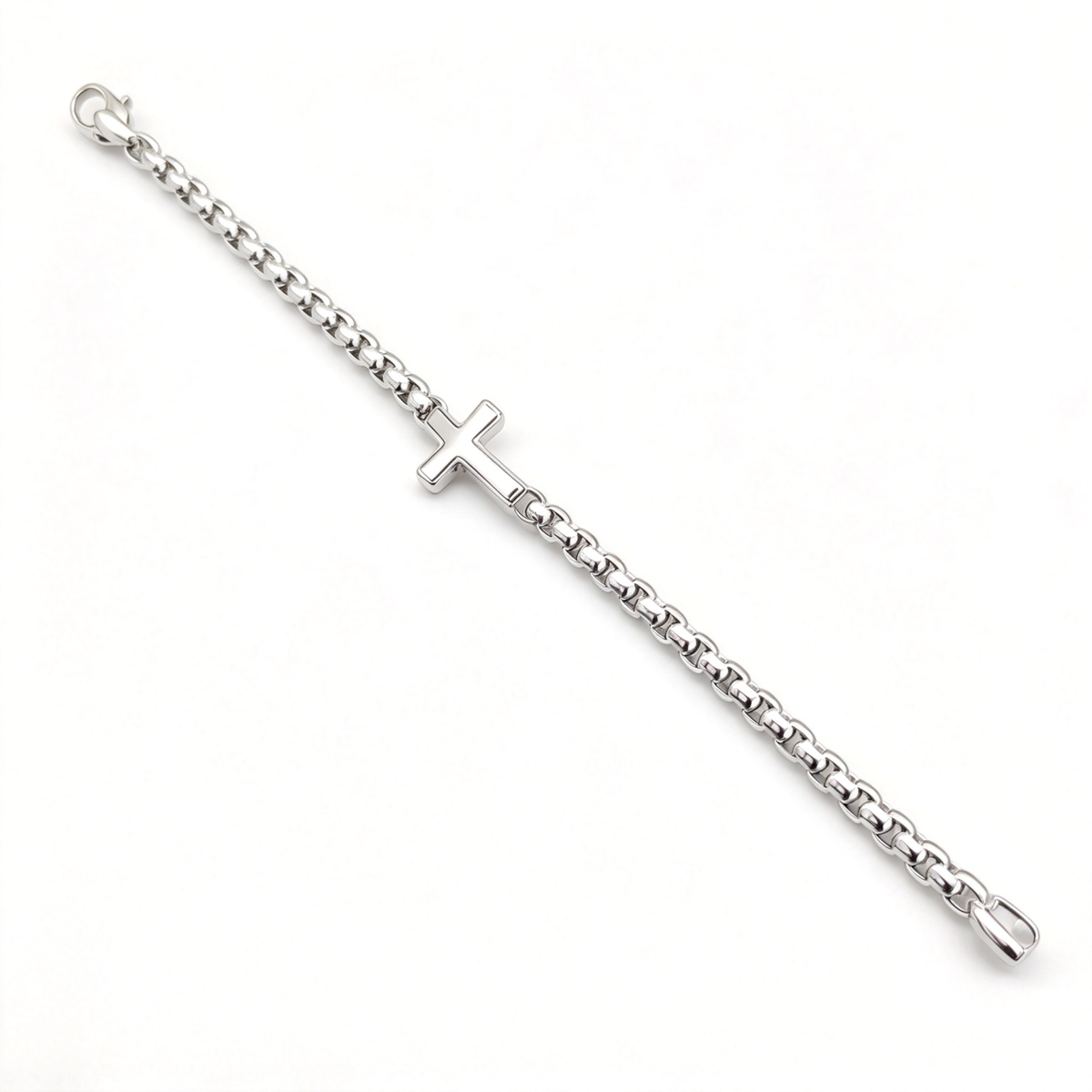 David Yurman Silver Cross Chain Bracelet—5mm Cable-Link Chain with T-Bar Clasp
