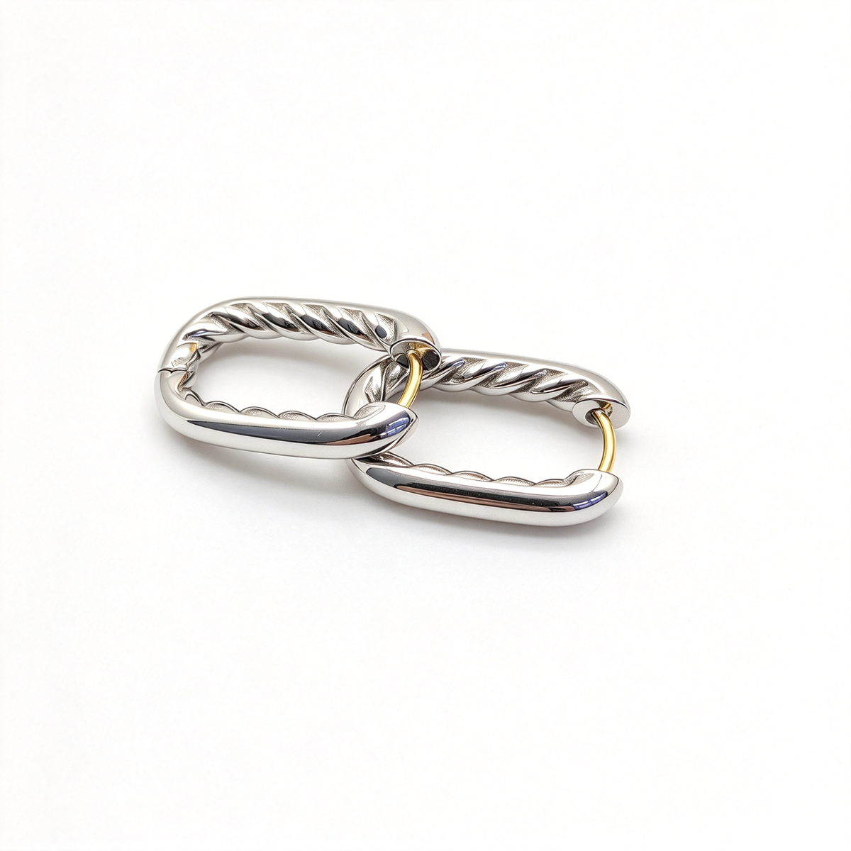 DY Mercer Collection Silver Mini Hoop Earrings — Signature cable motif with gold posts