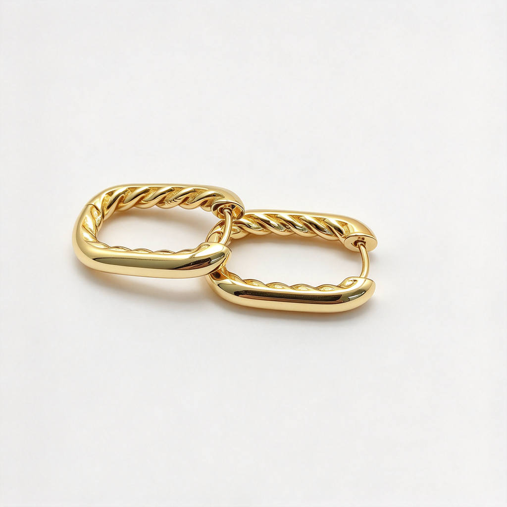 Small Gold Chain-Link Hoop Earrings — DY Madison Collection Sculptural Oval Earrings for Women