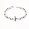 David Yurman Silver Cross Chain Bracelet—5mm Cable-Link Chain with T-Bar Clasp
