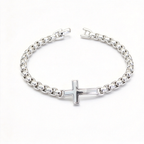David Yurman Silver Cross Chain Bracelet—5mm Cable-Link Chain with T-Bar Clasp
