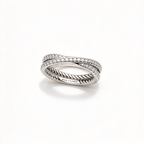 David Yurman Crossover Collection Silver Interwoven Cable Ring—Double-row twisted cable ring; a luxurious choice for wedding bands and anniversary gifts.