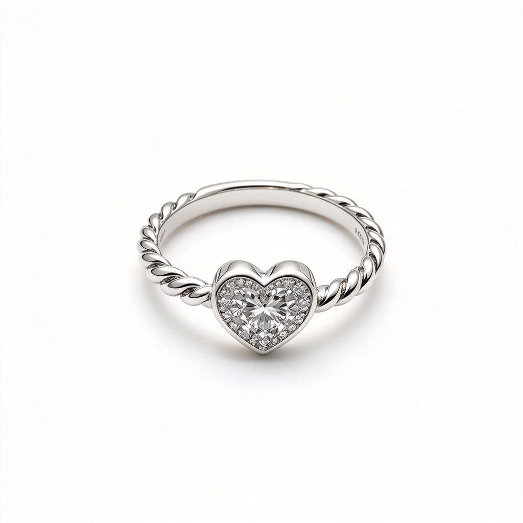 Silver Heart-Shaped Twisted Ring – Adjustable Stackable Ring for Women, Exquisite and Minimalist Promise Gift