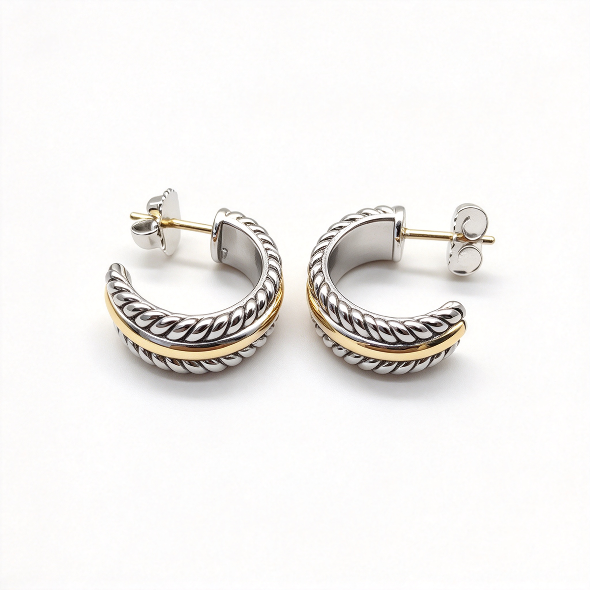 David Yurman Cable Loop Collection Gold Earrings — Iconic Cable-style hoop earrings | Two-tone luxury designer jewelry