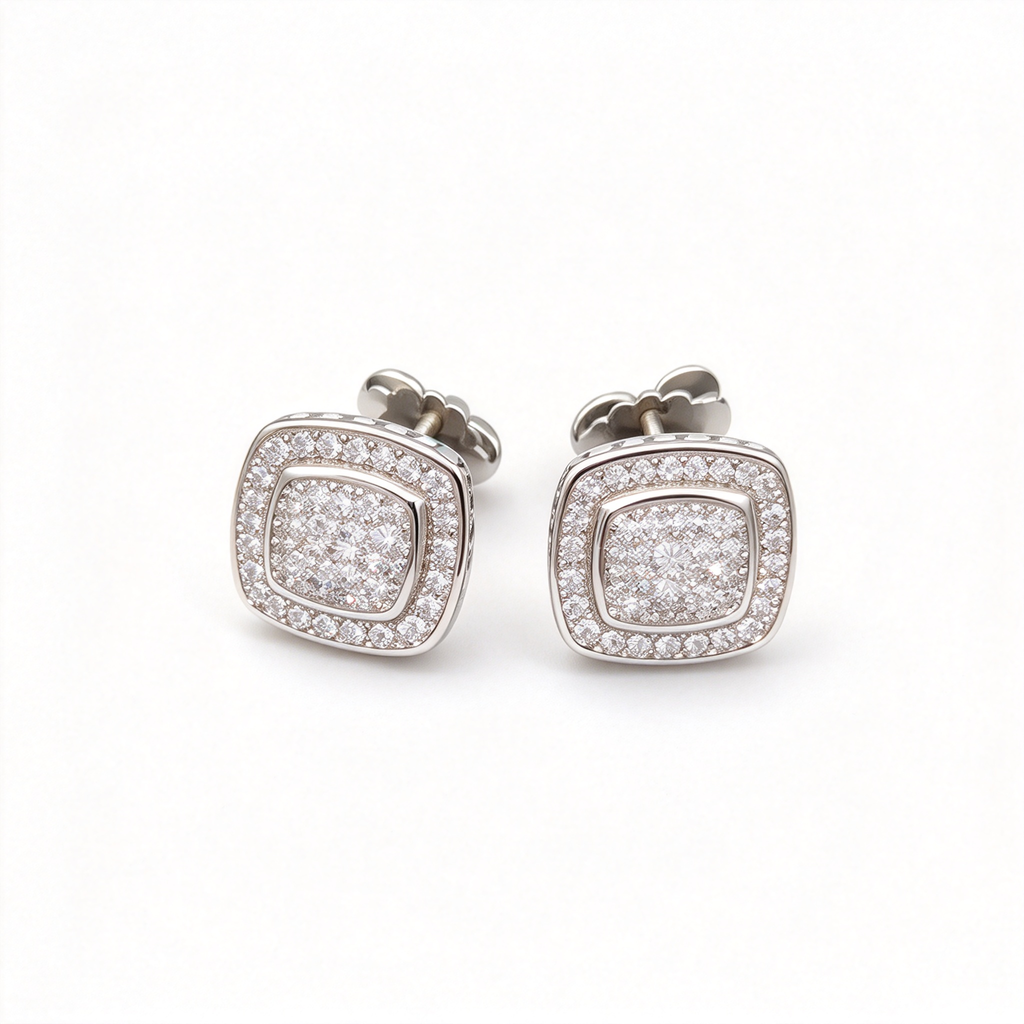 David Yurman Petite Albion Double Halo Stud Earrings – White Gold