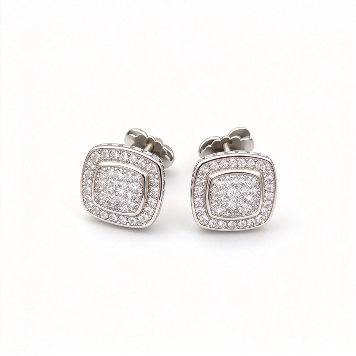 David Yurman Petite Albion Double Halo Stud Earrings – White Gold