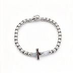 David Yurman Silver Cross Chain Bracelet—5mm Cable-Link Chain with T-Bar Clasp