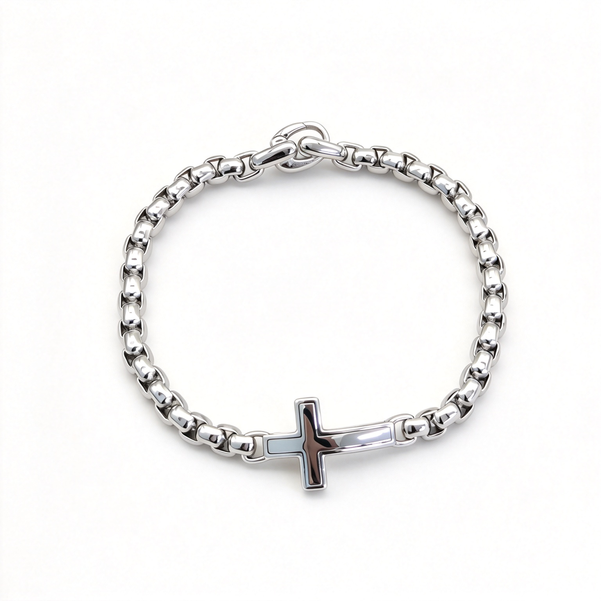 David Yurman Silver Cross Chain Bracelet—5mm Cable-Link Chain with T-Bar Clasp