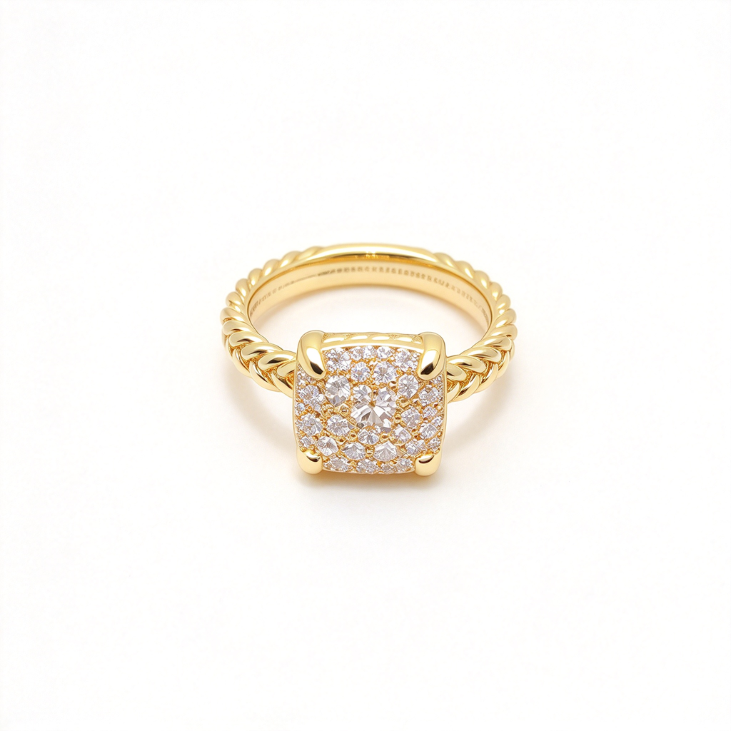 David Yurman Chatelaine Ring — Gold cocktail ring with signature cable motif band.