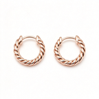 Rose Gold Sculpted Cable Huggie Hoop Earrings - Twisted Rope Circle Earrings with Hinge Clicker Closure