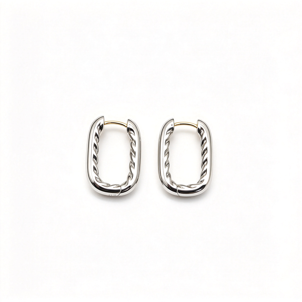 DY Mercer Collection Silver Mini Hoop Earrings — Signature cable motif with gold posts