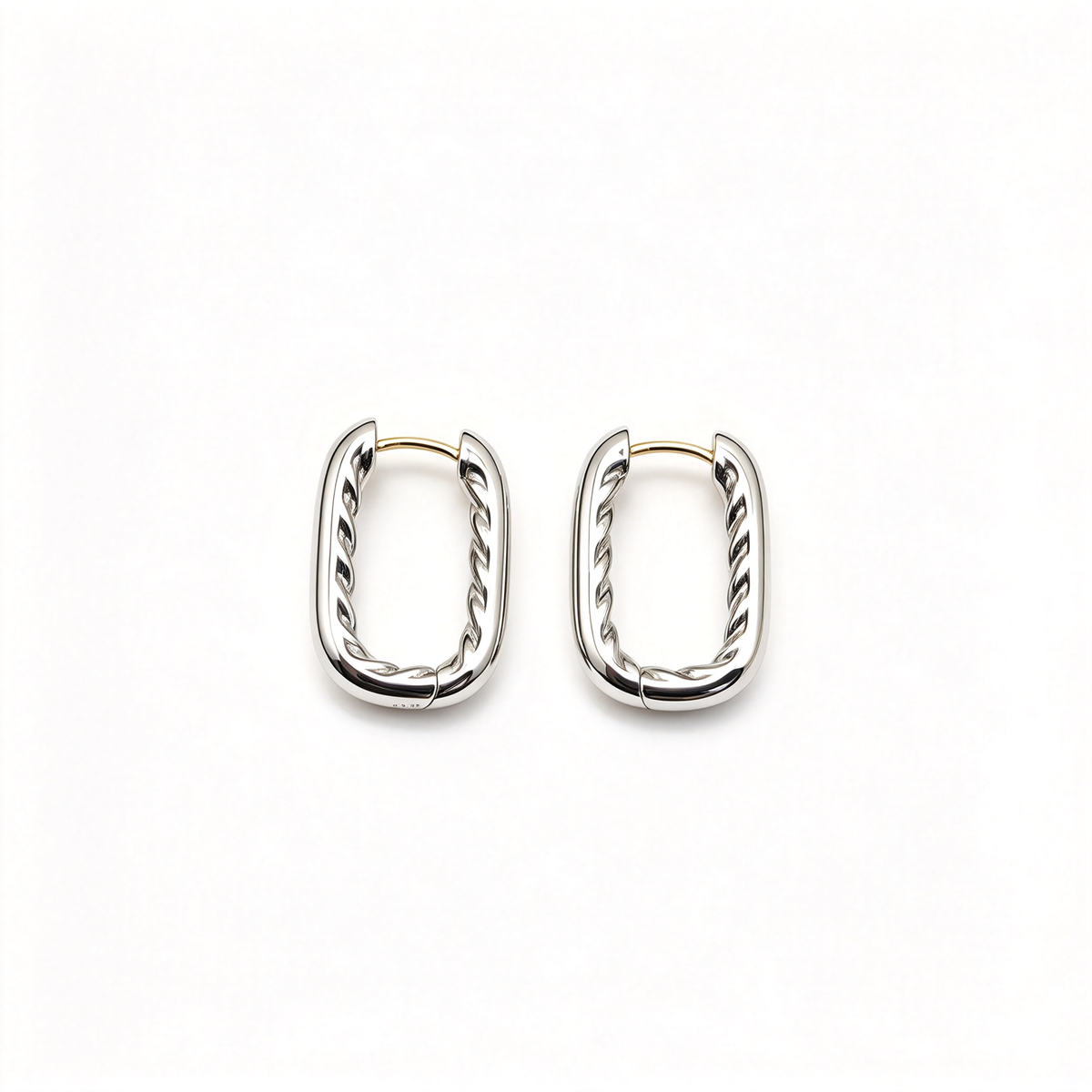 DY Mercer Collection Silver Mini Hoop Earrings — Signature cable motif with gold posts