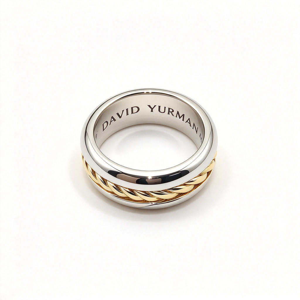 David Yurman Cable Collection Inset Ring — Unisex Silver Twisted Cable Wedding Band