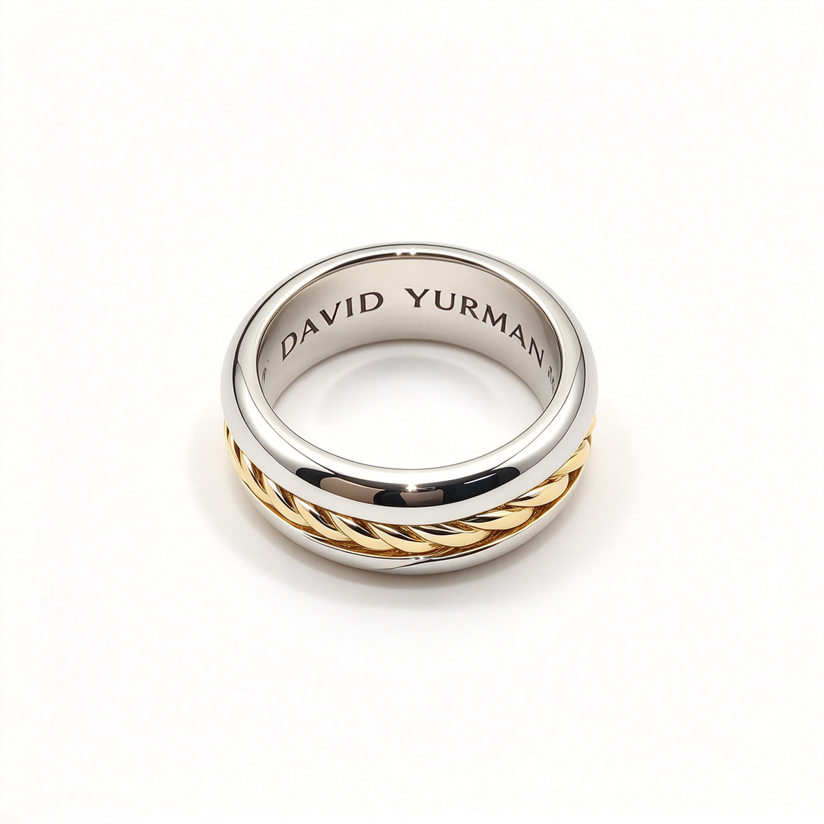 David Yurman Cable Collection Inset Ring — Unisex Silver Twisted Cable Wedding Band