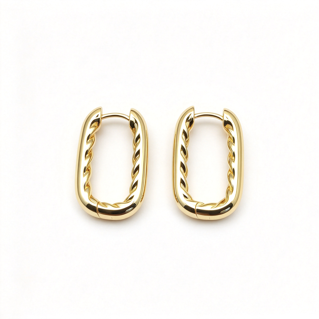 Small Gold Chain-Link Hoop Earrings — DY Madison Collection Sculptural Oval Earrings for Women