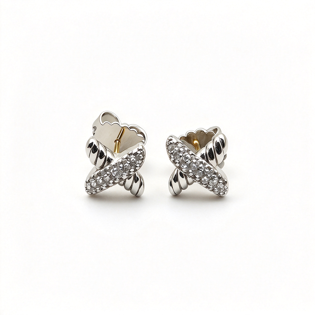 David Yurman DY Crossover X Collection Stud Earrings – Silver Studs