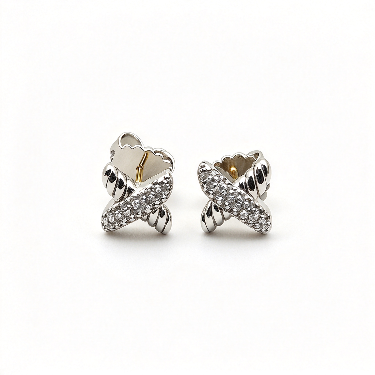 David Yurman DY Crossover X Collection Stud Earrings – Silver Studs