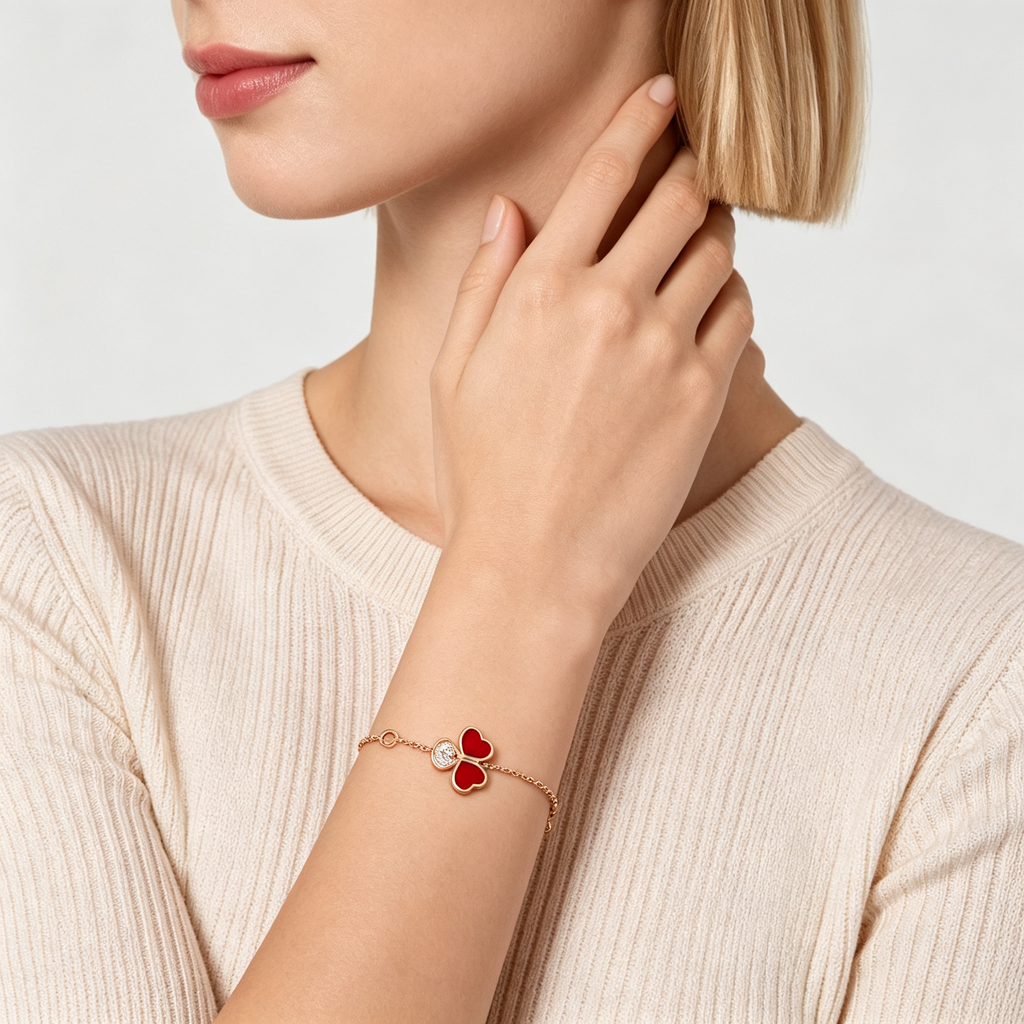 Chopard Happy Hearts Wings Bracelet—Rose Gold, Red Stones, and Moving Diamonds