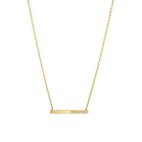 Chopard Ice Cube Collection Necklace – yellow gold, rectangular pendant partially set with diamonds.