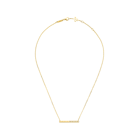 Chopard Ice Cube Collection Necklace – yellow gold, rectangular pendant partially set with diamonds.