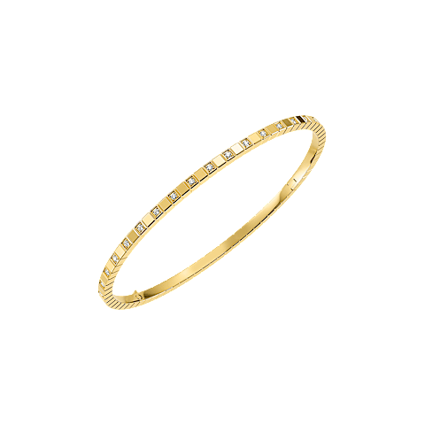 "Ice Cube" Style Square Bangle – Gold-Plated, Accented with Pavé Cubic Zirconia (CZ) – Minimalist Geometric Open Bangle