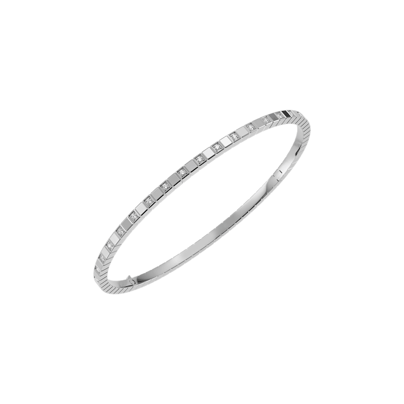 "Ice Cube" Style Square Bangle – Gold-Plated, Accented with Pavé Cubic Zirconia (CZ) – Minimalist Geometric Open Bangle