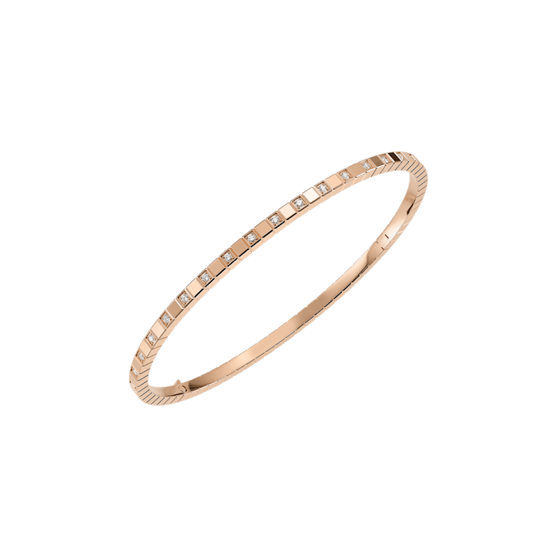 "Ice Cube" Style Square Bangle – Gold-Plated, Accented with Pavé Cubic Zirconia (CZ) – Minimalist Geometric Open Bangle