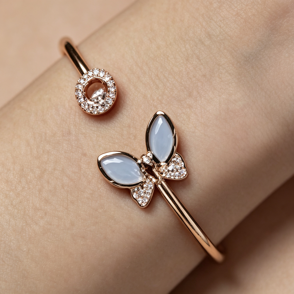 Chopard Happy Diamonds Icons collection rose gold and blue chalcedony butterfly open bangle.